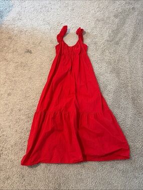 100% Cotton Universal Thread Bright Red Tiered Maxi Dress with Ruffle Straps